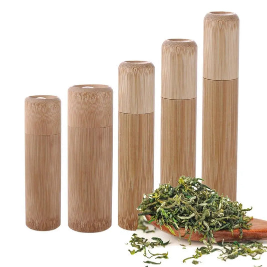 Eco-friendly Jar Portable Tea Canister Lid Handmade Natural Container Round Bamboo natural Storage Box Holder