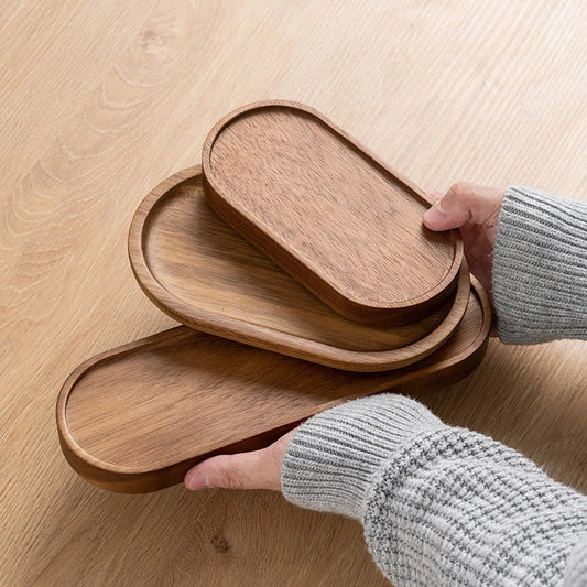 Oval Wood Serving Tray – Solid Wooden Dessert & Breakfast Plate