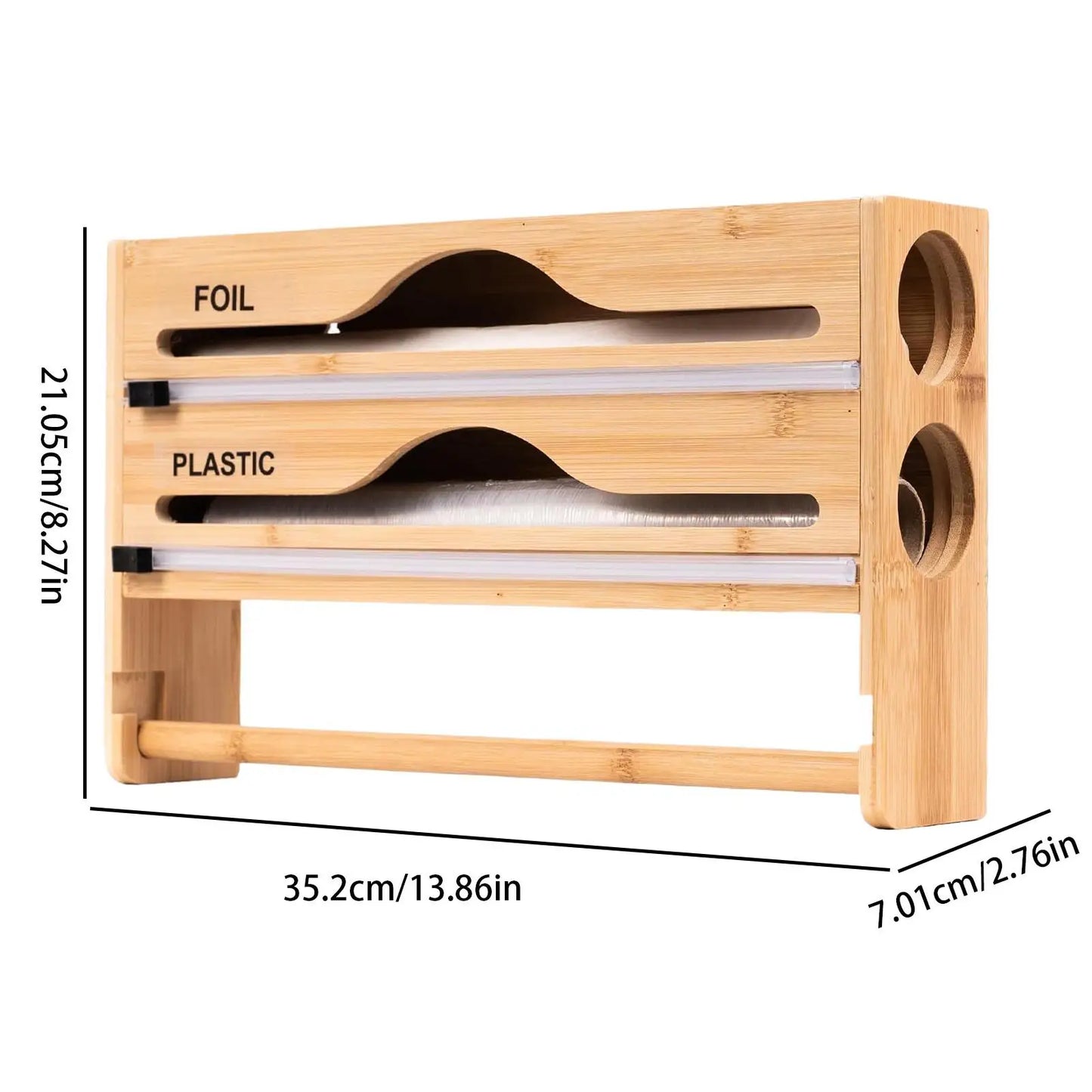 Bamboo Cling Film Dispenser & Kitchen Organizer – Wall Mounted with Cutter