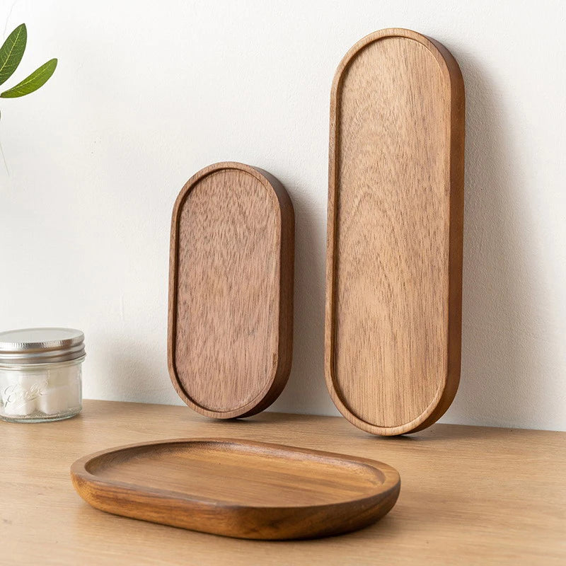 Oval Wood Serving Tray – Solid Wooden Dessert & Breakfast Plate