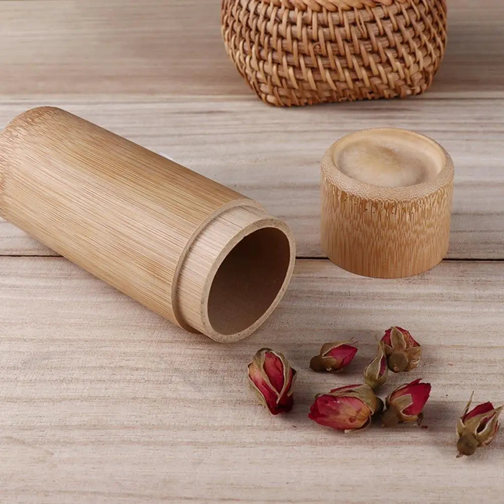 Eco-friendly Jar Portable Tea Canister Lid Handmade Natural Container Round Bamboo natural Storage Box Holder