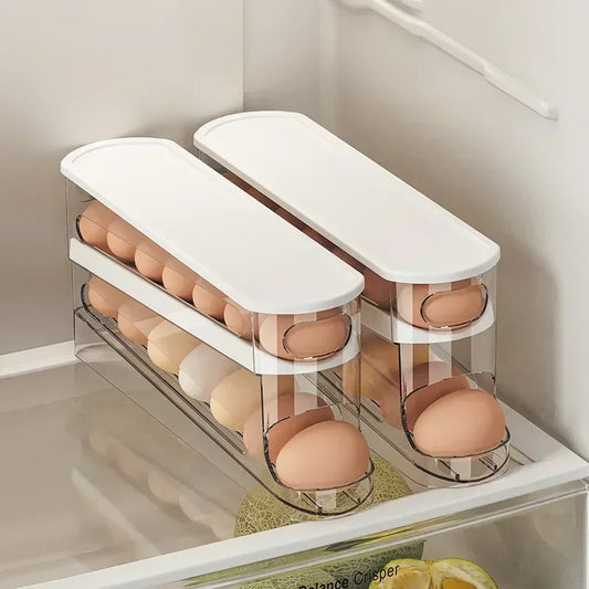 Bilayer Fridge Egg Holder – Auto Rolling Egg Organizer Rack
