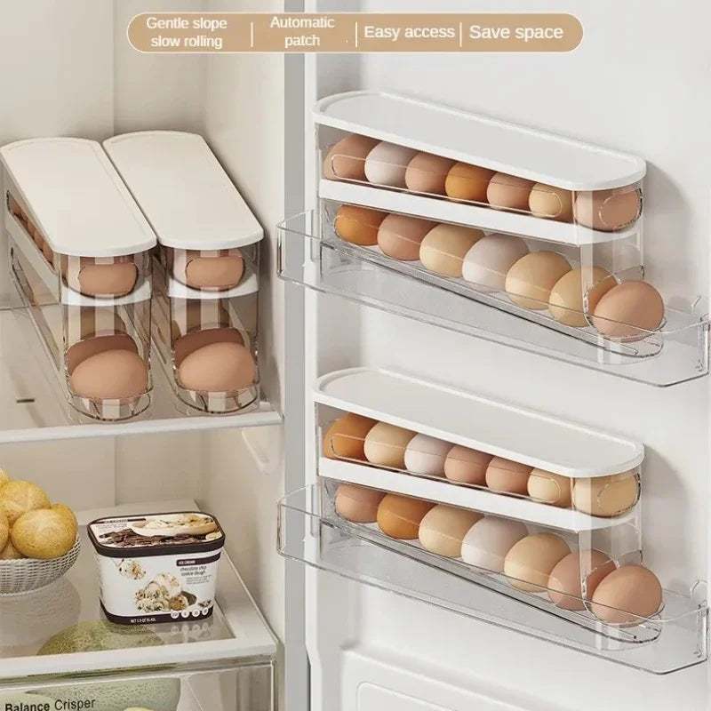 Bilayer Fridge Egg Holder – Auto Rolling Egg Organizer Rack