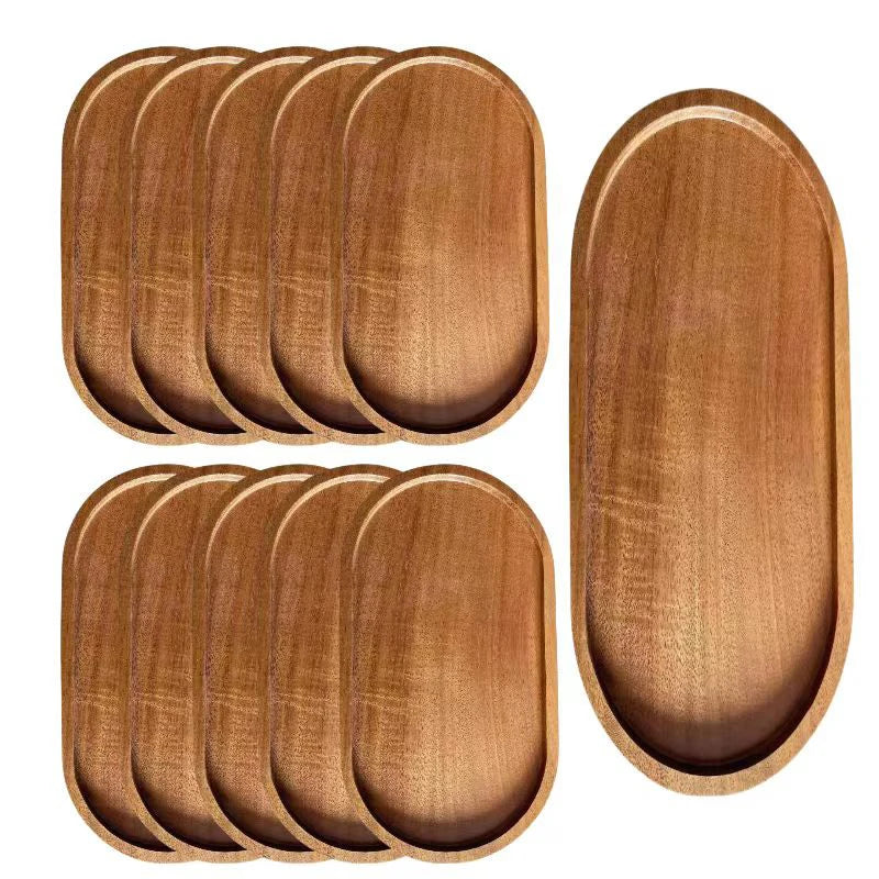 Oval Wood Serving Tray – Solid Wooden Dessert & Breakfast Plate