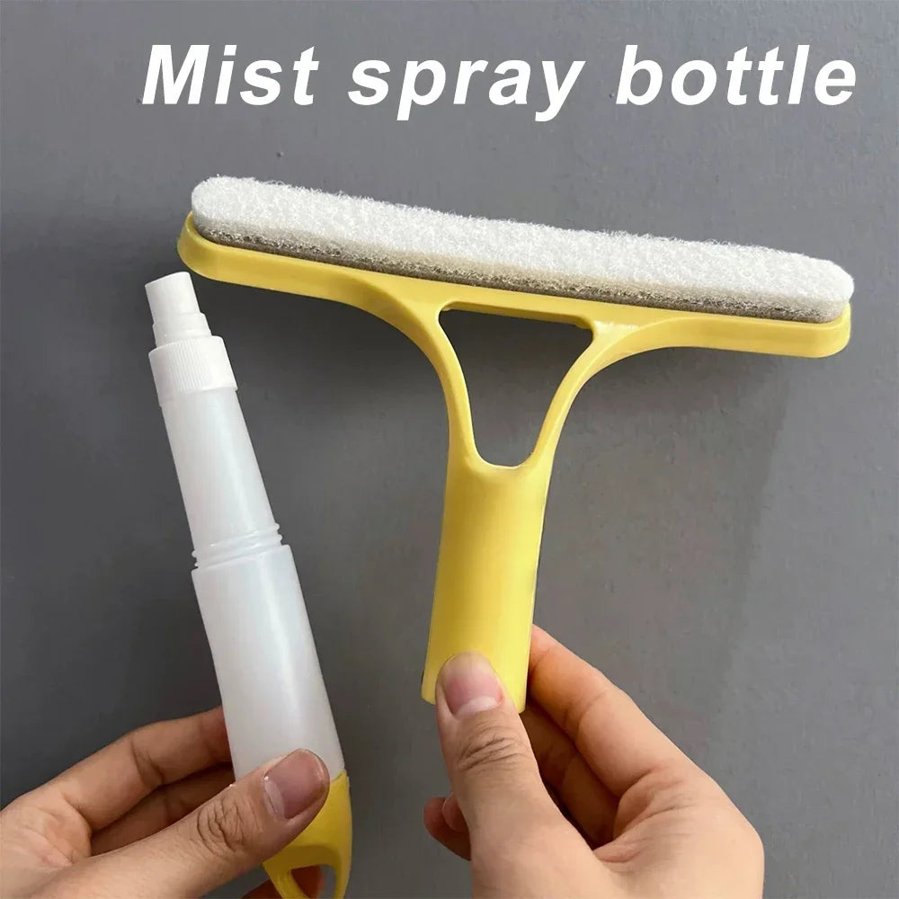 3-in-1 Window Cleaning Squeegee with Spray Bottle & Microfiber Scrubber