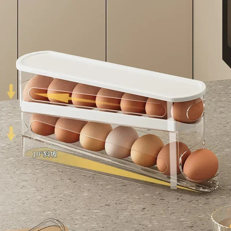 Bilayer Fridge Egg Holder – Auto Rolling Egg Organizer Rack