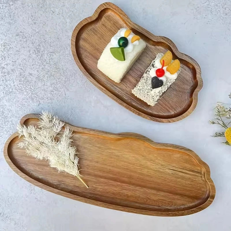 Oval Wood Serving Tray – Solid Wooden Dessert & Breakfast Plate