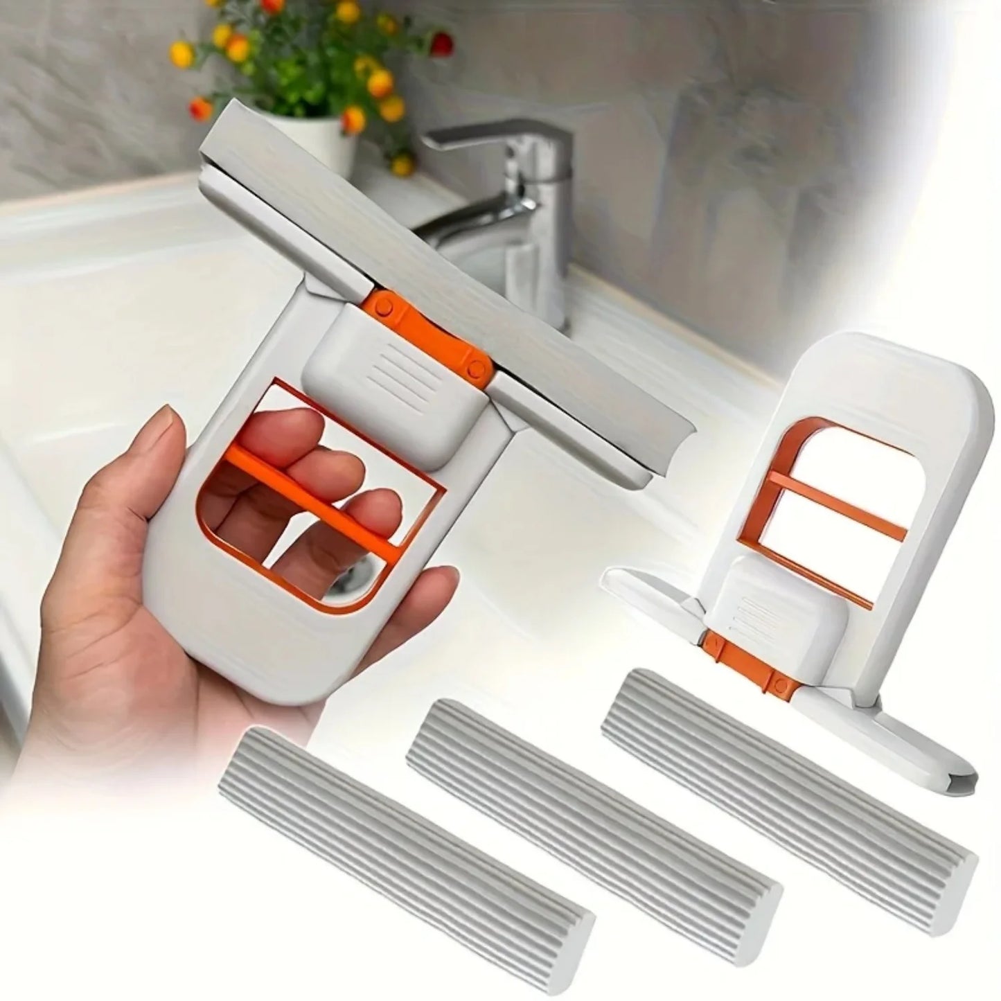 Mini Handheld Sponge Mop – Self-Squeezing, Foldable & Hands-Free Cleaning