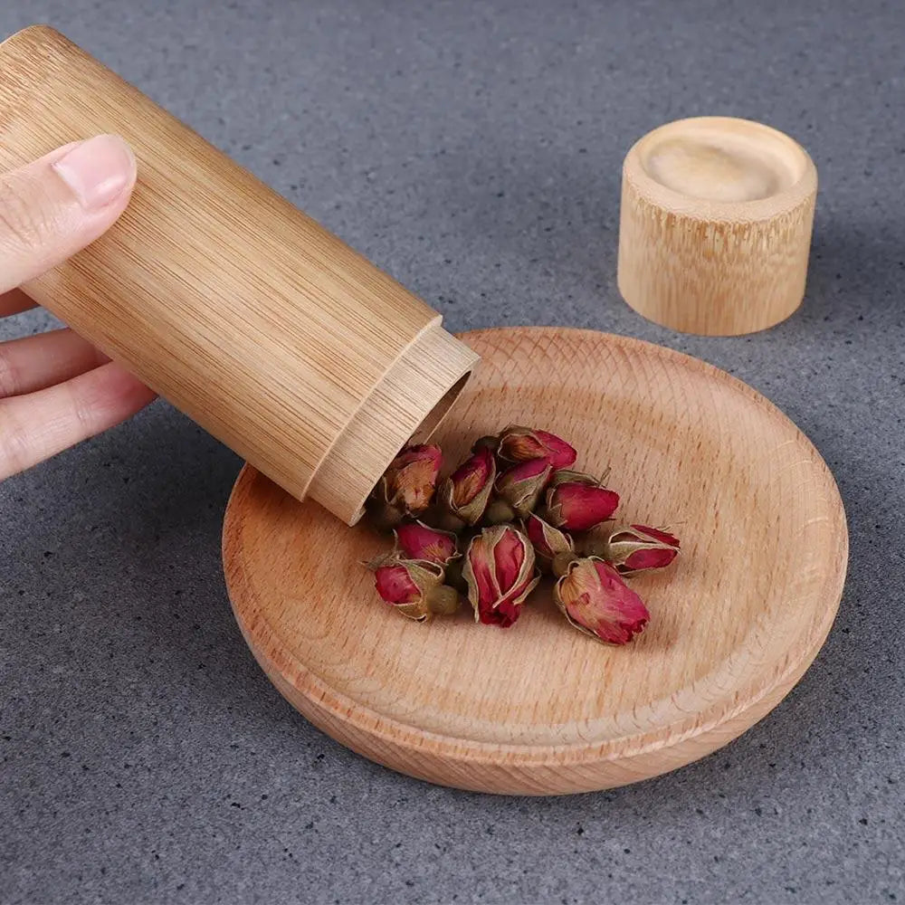 Eco-friendly Jar Portable Tea Canister Lid Handmade Natural Container Round Bamboo natural Storage Box Holder