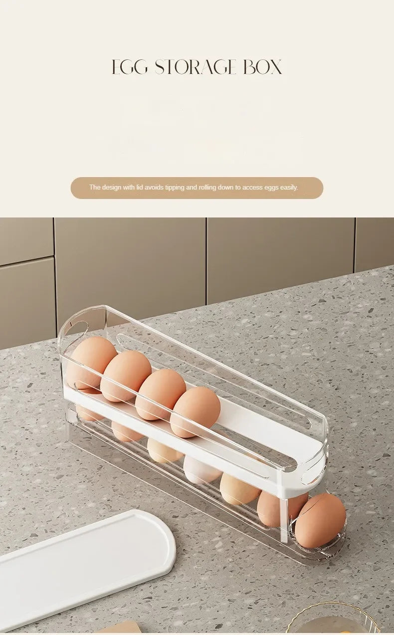 Bilayer Fridge Egg Holder – Auto Rolling Egg Organizer Rack