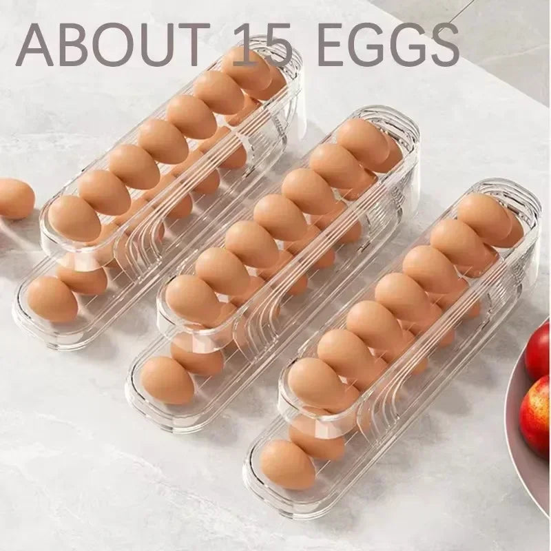 Bilayer Fridge Egg Holder – Auto Rolling Egg Organizer Rack