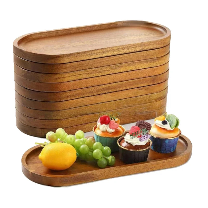 Oval Wood Serving Tray – Solid Wooden Dessert & Breakfast Plate