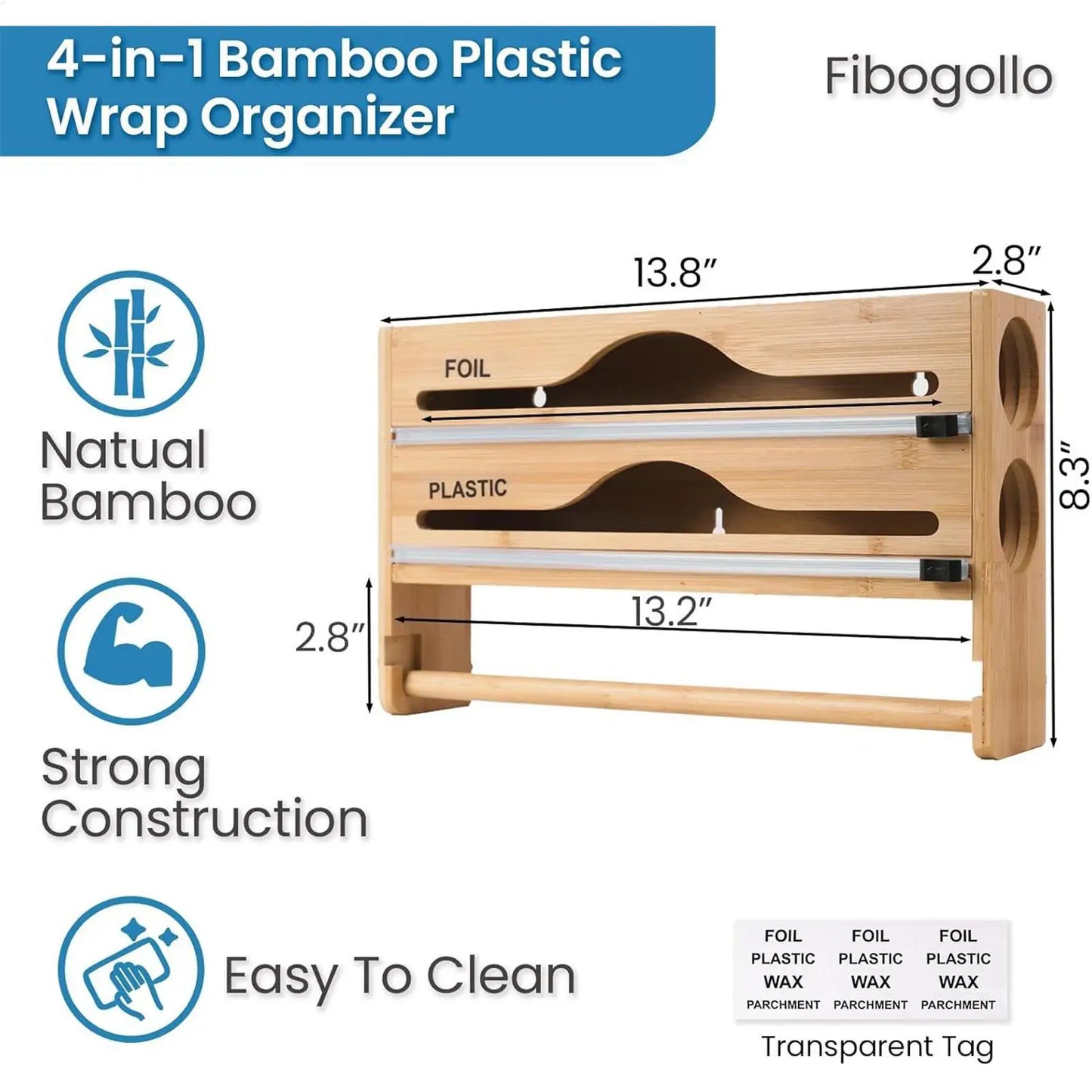 Bamboo Cling Film Dispenser & Kitchen Organizer – Wall Mounted with Cutter