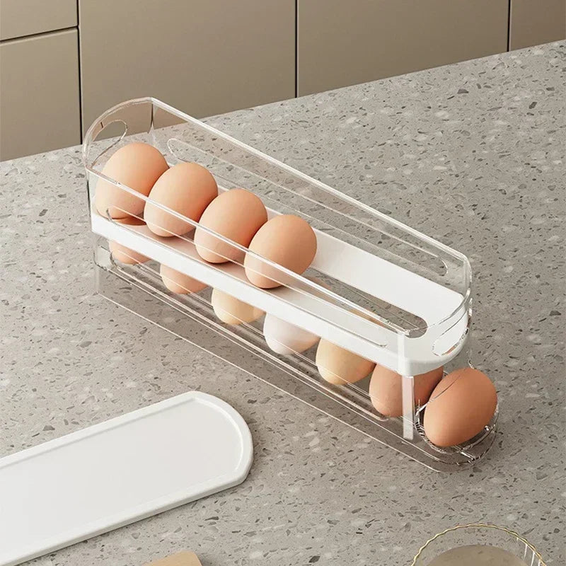Bilayer Fridge Egg Holder – Auto Rolling Egg Organizer Rack