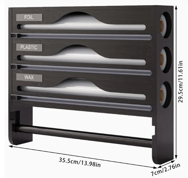 Bamboo Cling Film Dispenser & Kitchen Organizer – Wall Mounted with Cutter