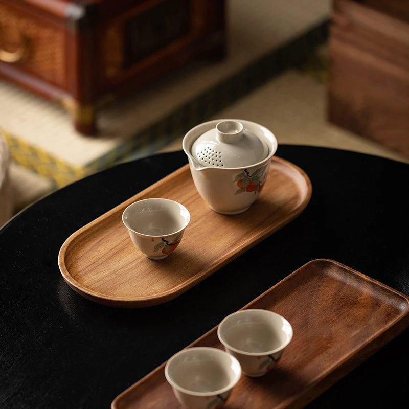 Oval Wood Serving Tray – Solid Wooden Dessert & Breakfast Plate