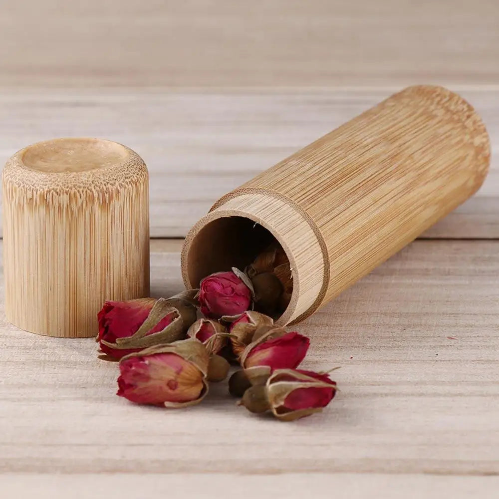 Eco-friendly Jar Portable Tea Canister Lid Handmade Natural Container Round Bamboo natural Storage Box Holder